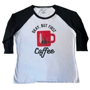 Nap Chat Women Half Sleeve T-shirt size L, White Black, Okay But First Coffee